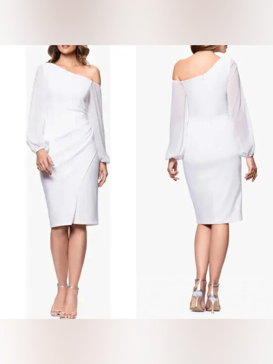 Betsy & Adam Dresses & Skirts - Betsy & Adam Long Sleeve Asymmetrical Ruched Sheath Dress 10P Wedding Formal